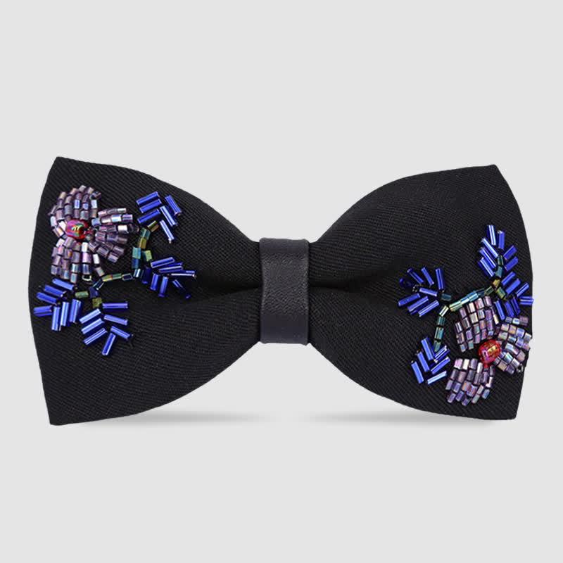 Papillon nero con ricamo di perline a forma di fiore