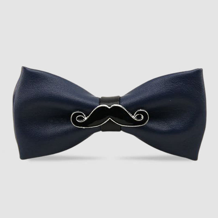 Papillon in pelle con baffi in metallo da uomo