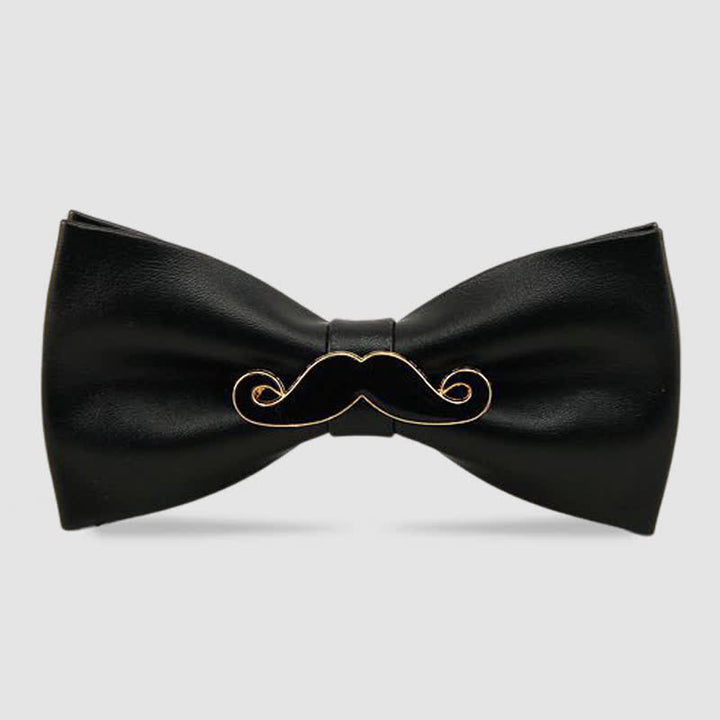 Papillon in pelle con baffi in metallo da uomo