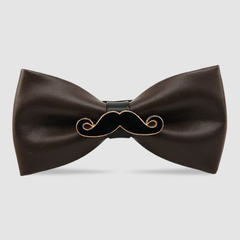 Papillon in pelle con baffi in metallo da uomo