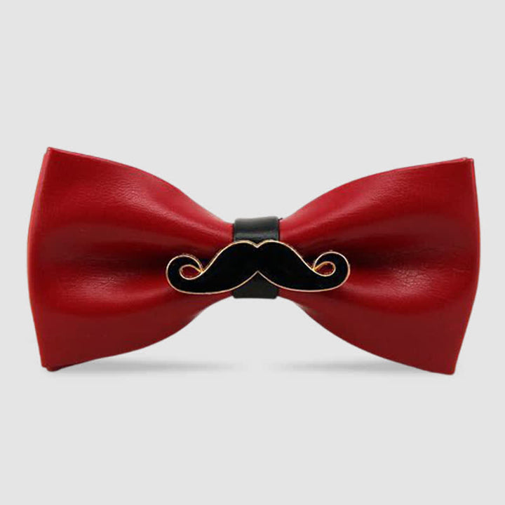 Papillon in pelle con baffi in metallo da uomo
