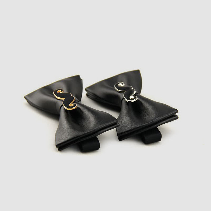 Papillon in pelle con baffi in metallo da uomo