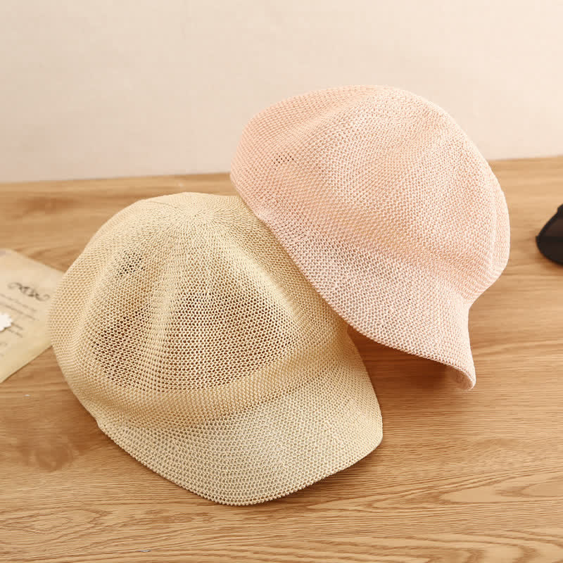 Cappello da spiaggia in paglia intrecciata color terra da donna