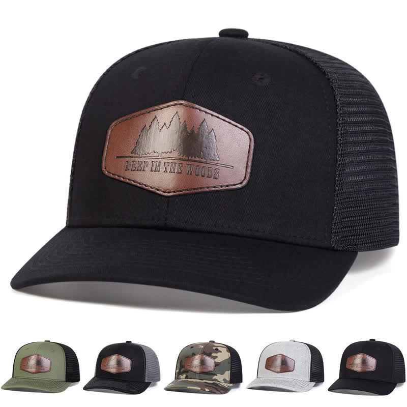 Cappello da camionista con etichetta in pelle "Deep In The Woods"