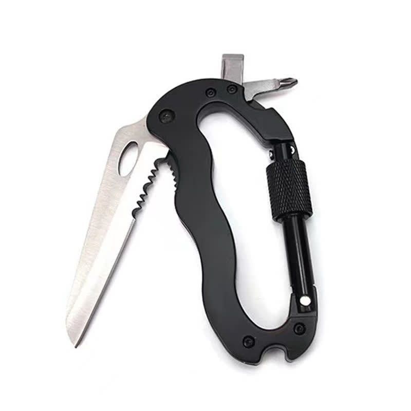 Coltello pieghevole multiuso 5 in 1 con moschettone e fibbia a forma di D
