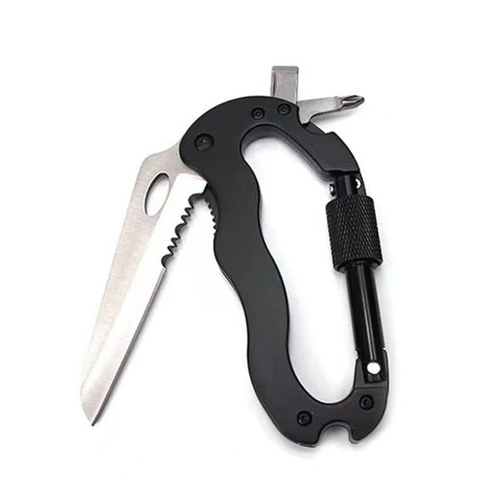 Coltello pieghevole multiuso 5 in 1 con moschettone e fibbia a forma di D