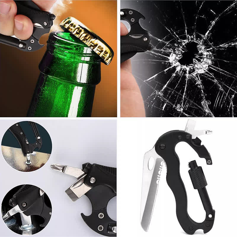 Coltello pieghevole multiuso 5 in 1 con moschettone e fibbia a forma di D