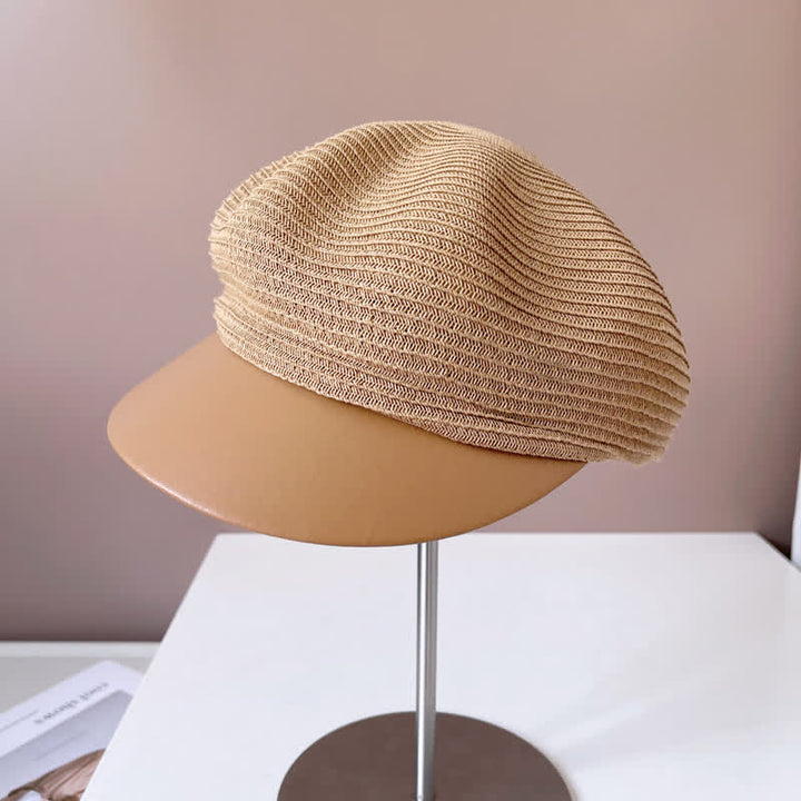 Cappello basco in paglia con visiera in similpelle da donna