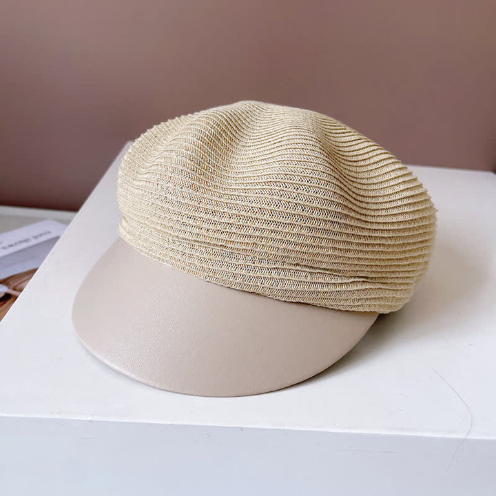 Cappello basco in paglia con visiera in similpelle da donna
