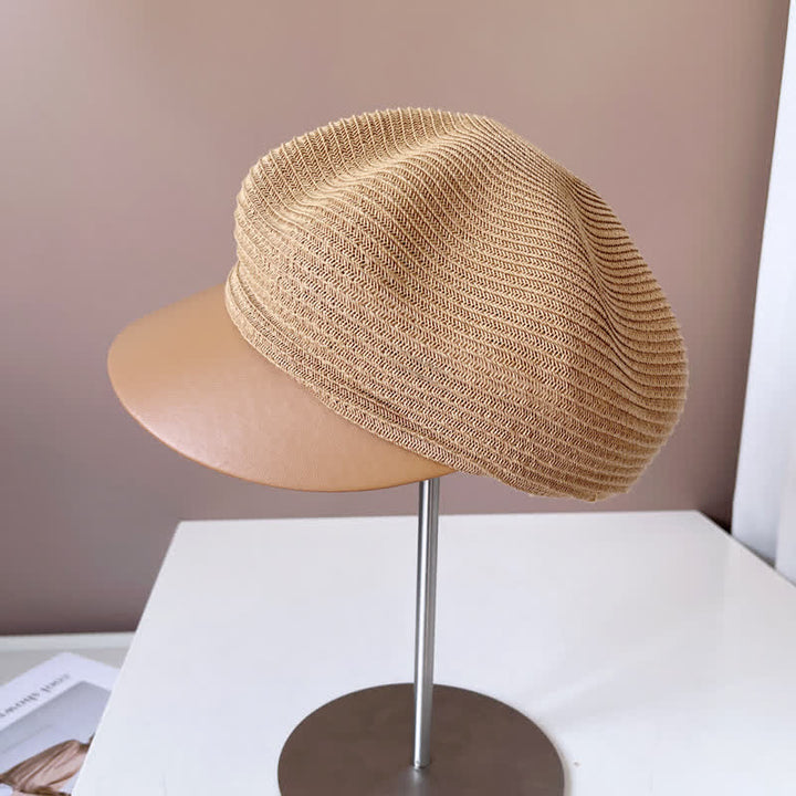 Cappello basco in paglia con visiera in similpelle da donna