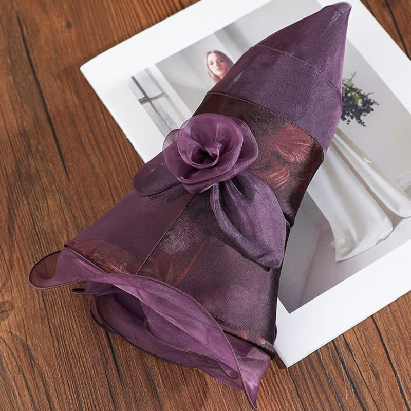 Cappello da sole da donna con bordo in pizzo e decorazioni floreali in vera seta