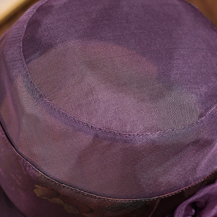 Cappello da sole da donna con bordo in pizzo e decorazioni floreali in vera seta