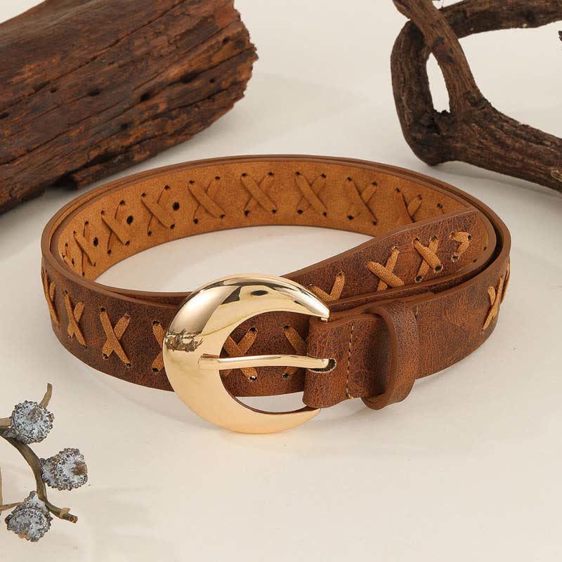 Cintura in pelle da donna in stile boho con infilatura di corda fatta a mano