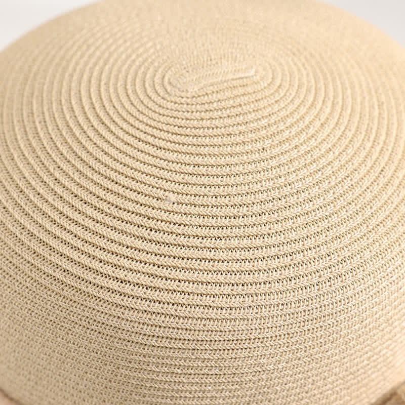 Cappello estivo in paglia con tesa arrotolata, a doppio fiore, da donna