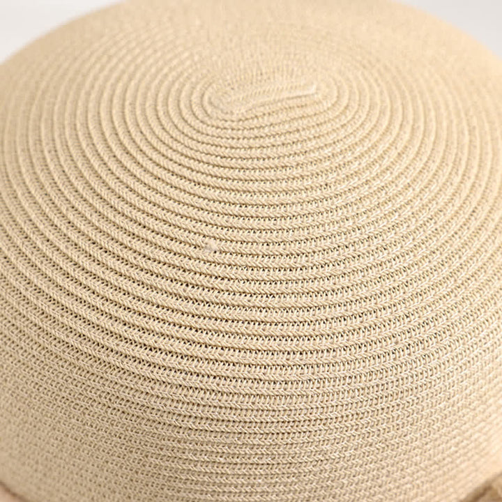 Cappello estivo in paglia con tesa arrotolata, a doppio fiore, da donna