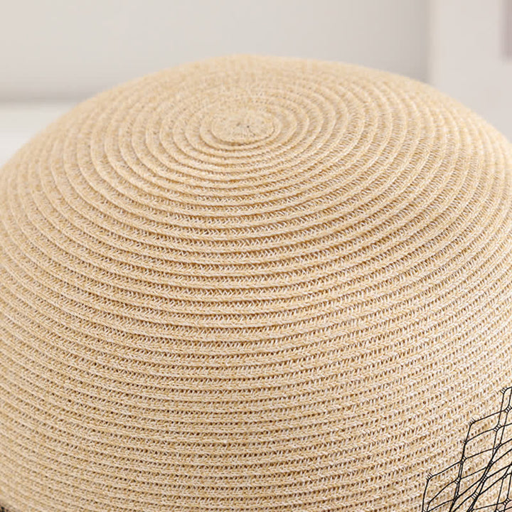 Cappello estivo in paglia con decorazione floreale in stile romano da donna
