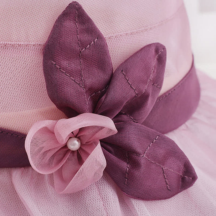 Cappello da sole da donna in seta a tesa larga con motivo floreale decorato con perle