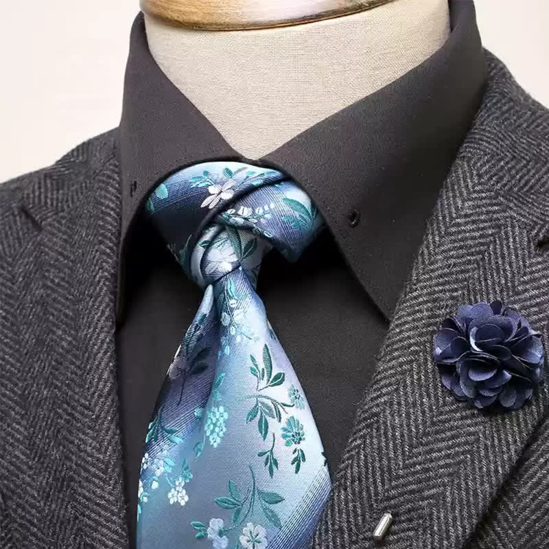 Set di 2 cravatte larghe da uomo con motivo floreale ciano chiaro e blu navy
