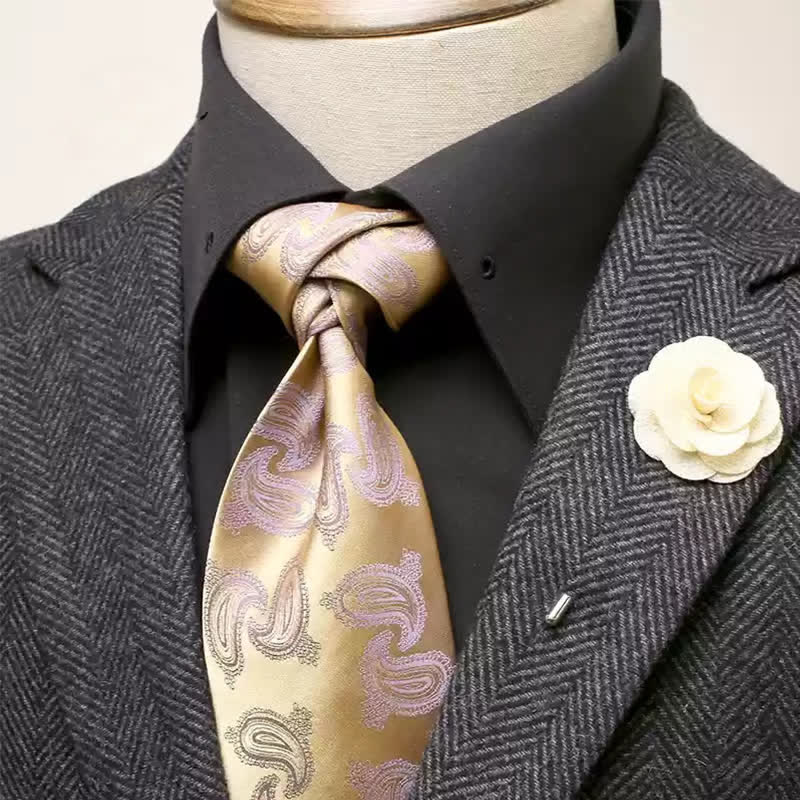 Set di 2 cravatte larghe da uomo con motivi Paisley oro e viola