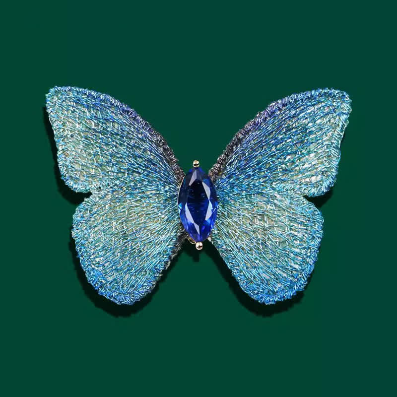 Spilla da donna con cristalli a forma di farfalla ricamata a mano