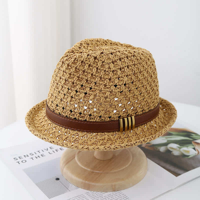 Cappello da uomo in paglia estiva pieghevole con cinturino in pelle