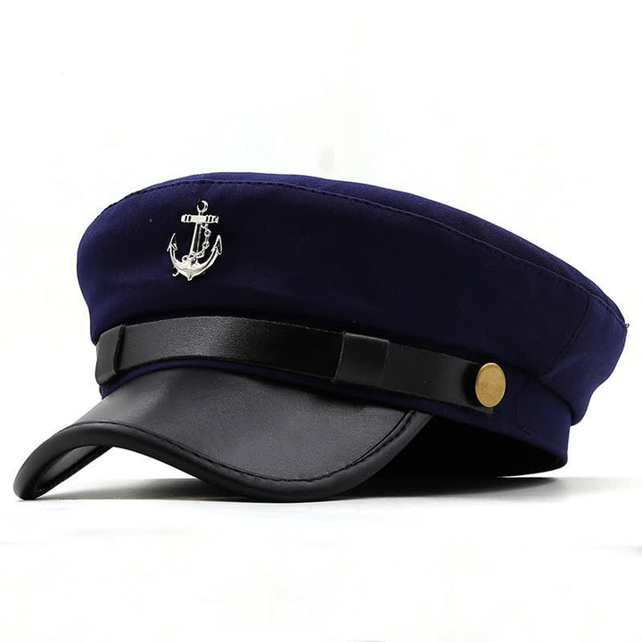 Cappello basco piatto da donna con ancora da nave blu navy