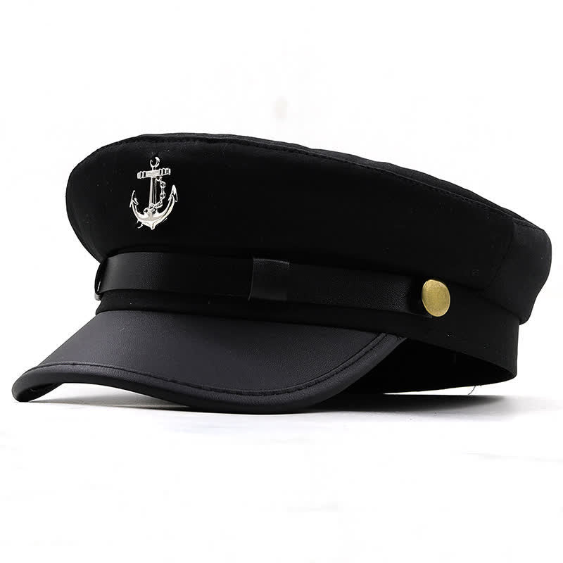 Cappello basco piatto da donna con ancora da nave blu navy