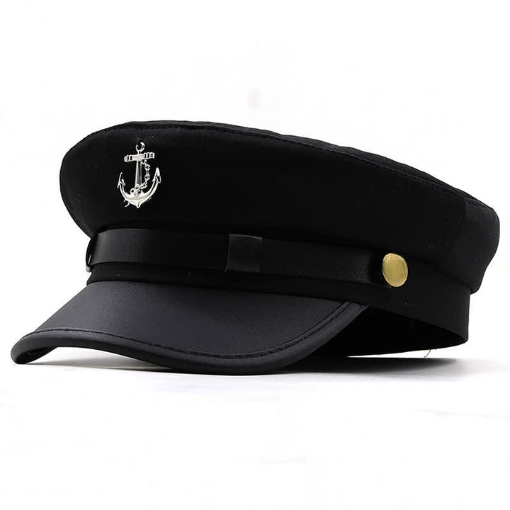 Cappello basco piatto da donna con ancora da nave blu navy