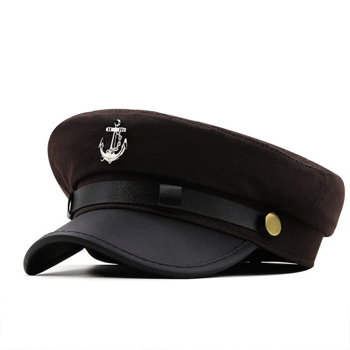 Cappello basco piatto da donna con ancora da nave blu navy