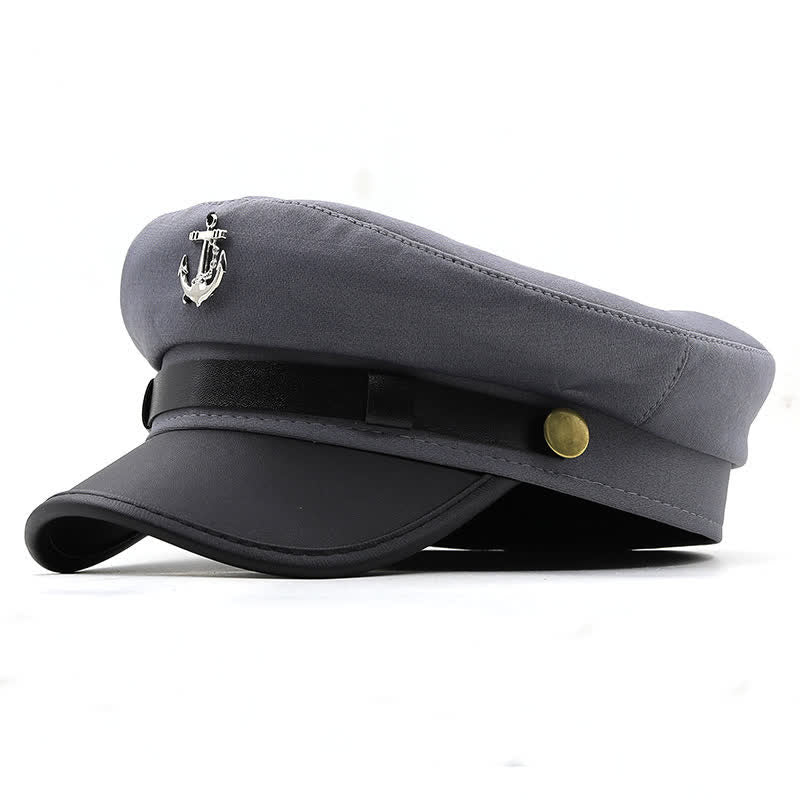 Cappello basco piatto da donna con ancora da nave blu navy