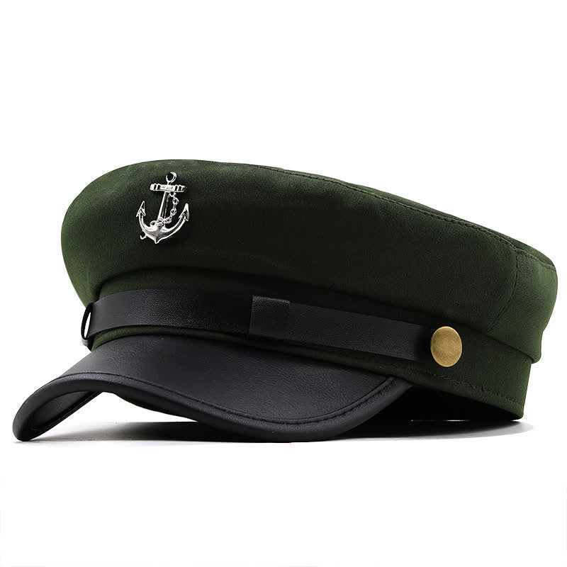 Cappello basco piatto da donna con ancora da nave blu navy