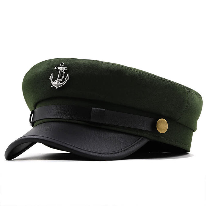 Cappello basco piatto da donna con ancora da nave blu navy