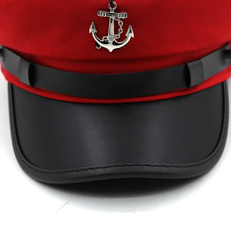 Cappello basco piatto da donna con ancora da nave blu navy