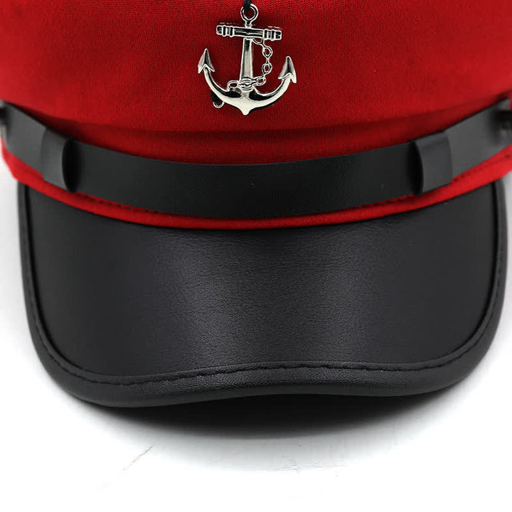 Cappello basco piatto da donna con ancora da nave blu navy