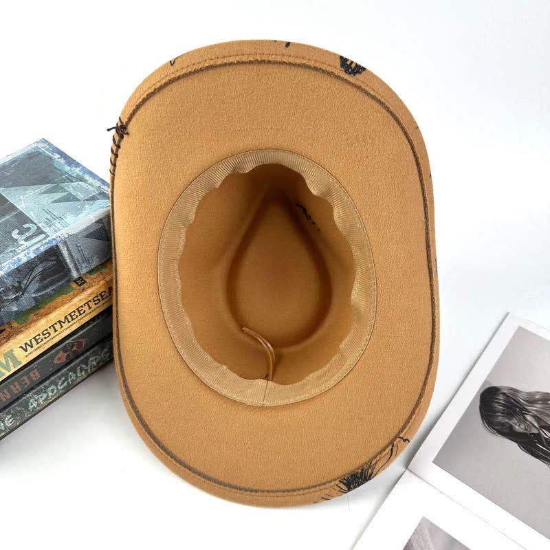 Cappello da cowboy con cinturino etnico decorato con piume di girasole occidentali