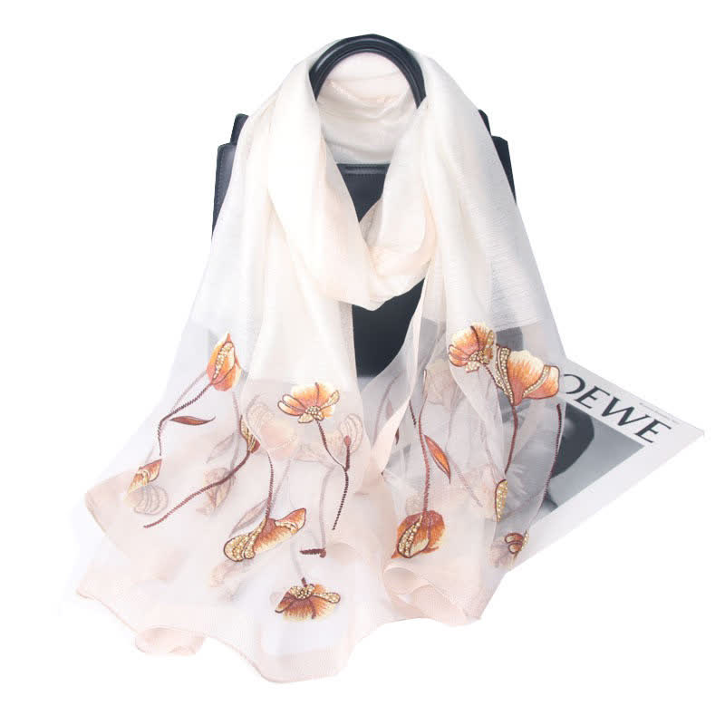 Sciarpa da donna in lana e seta con perline ricamate a mano e motivi floreali