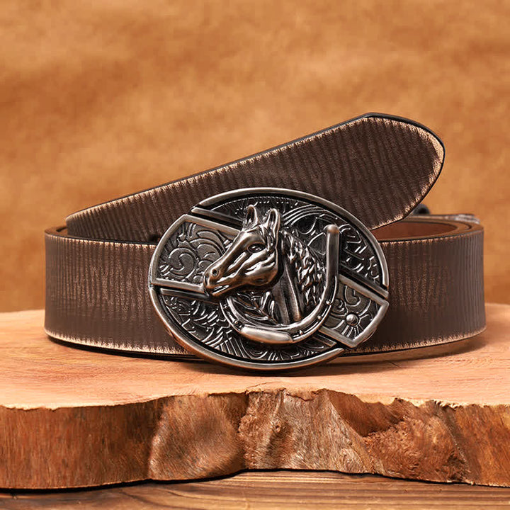 Cintura in pelle con coltello pieghevole nascosto a forma di testa di cavallo fai da te da uomo - Testa di cavallo - Cintura marrone anticata - 42 - image 10