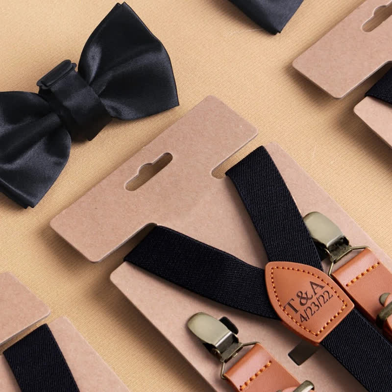 Set di 2 papillon con monogramma personalizzato e bretelle regolabili a 3 clip