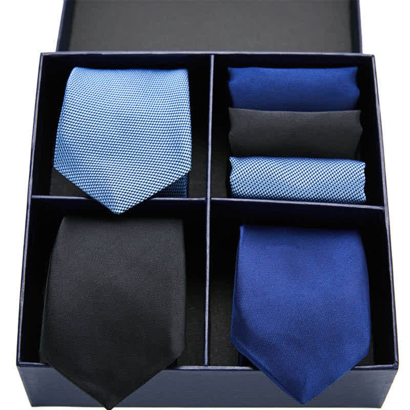 Set di 6 cravatte e fazzoletti da taschino da uomo blu e nero in confezione regalo