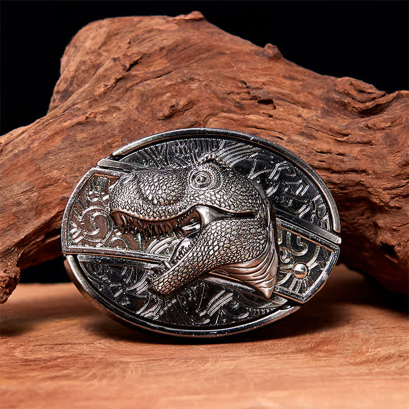Cintura in pelle con coltello pieghevole nascosto a forma di dinosauro fai da te da uomo