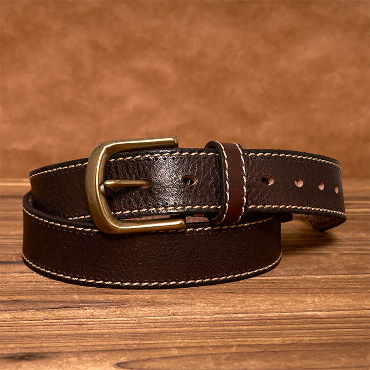 Cintura in pelle di vacchetta cucita di lusso da uomo