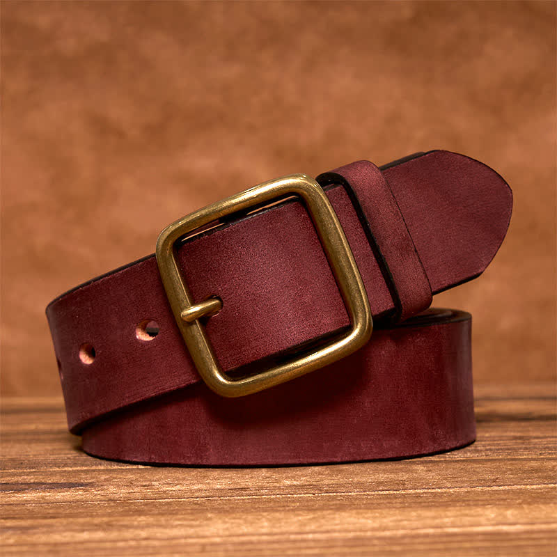 Cintura in pelle con fibbia quadrata in ottone vintage semplice ed elegante