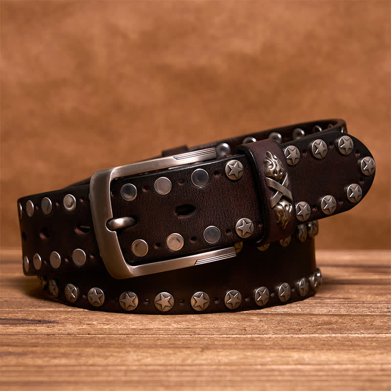 Cintura in pelle fatta a mano con borchie punk biker