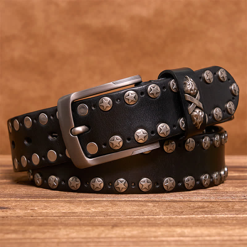 Cintura in pelle fatta a mano con borchie punk biker