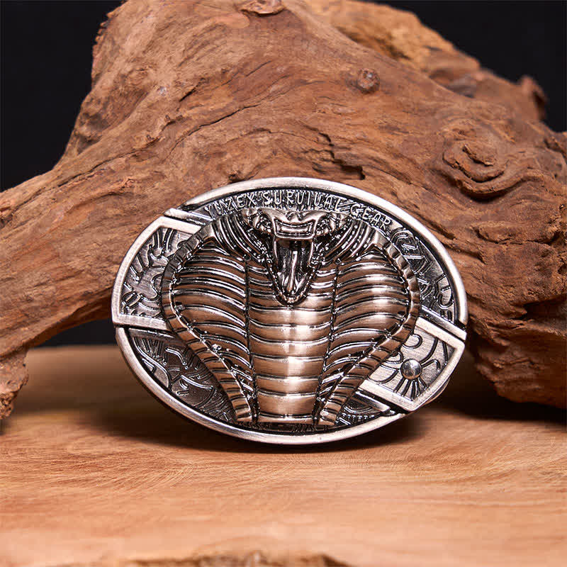 Cintura in pelle con coltello pieghevole nascosto a forma di cobra velenoso fai da te da uomo