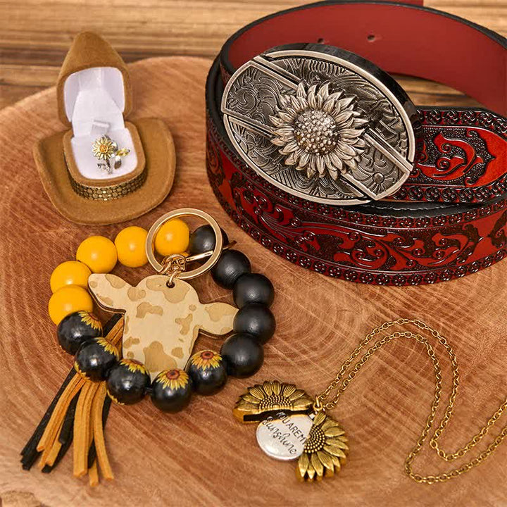 Set di braccialetti con collana e fibbia per cintura con coltello nascosto fai da te a tema girasole