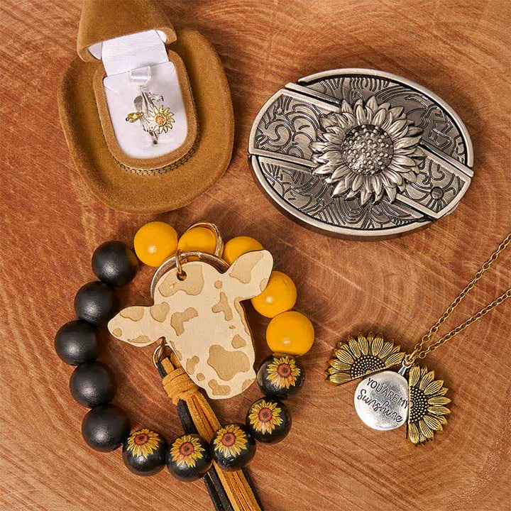 Set di braccialetti con collana e fibbia per cintura con coltello nascosto fai da te a tema girasole