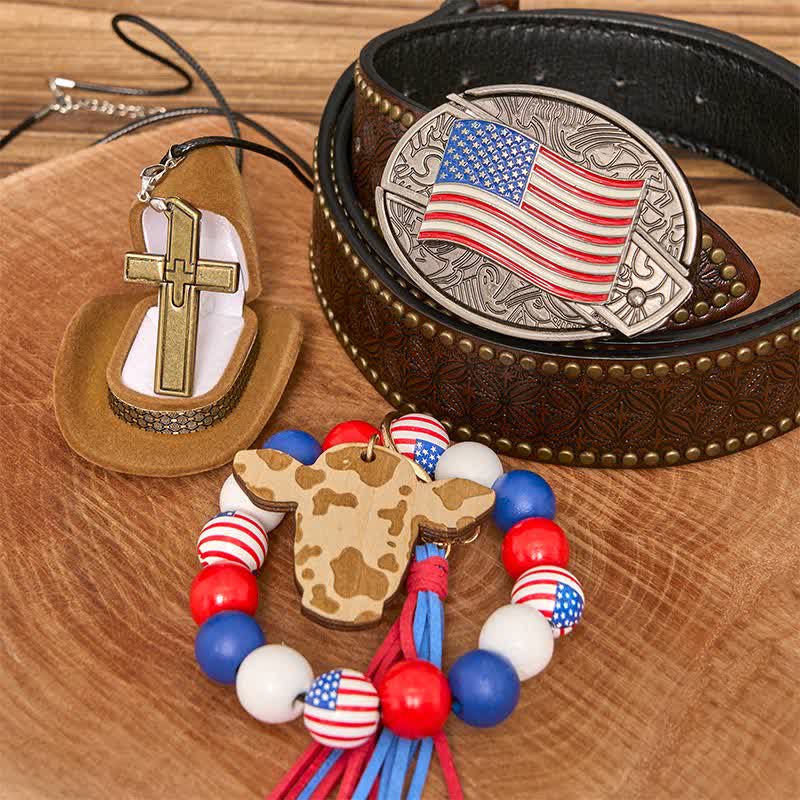 Set di braccialetti con fibbia per cintura, collana e croce con coltello nascosto fai da te con bandiera americana