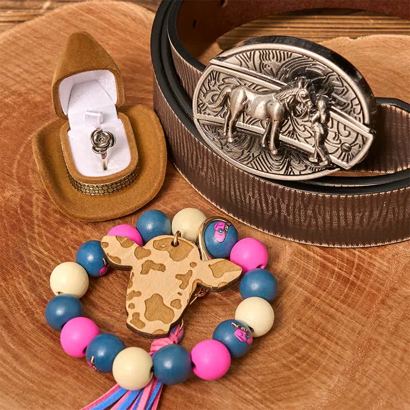 Set di braccialetti con perline di legno e fibbia per cintura con coltello nascosto fai da te da cowgirl