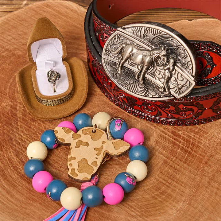 Set di braccialetti con perline di legno e fibbia per cintura con coltello nascosto fai da te da cowgirl